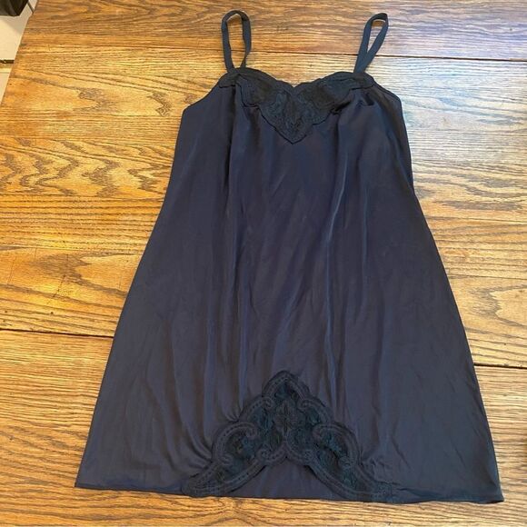 Shadowline Slip Dress Black Lace Trim Sexy Made‎ In USA Vintage Size 34 C - Picture 1 of 8